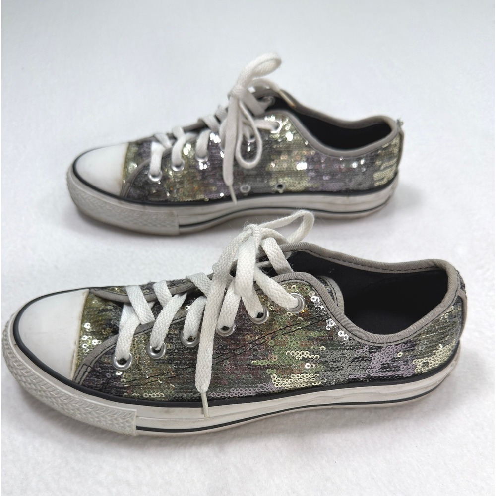 Converse Chuck Taylor Sequin Camo Sneakers Womens 8 Silver Gray Low Top Festival - Picture 5 of 9